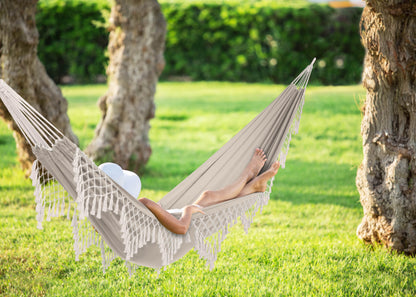 40” Wide Brazilian Style Hammock in a Bag with Decorative Fringe & Hanging Hardware, 250 Lb. Capacity