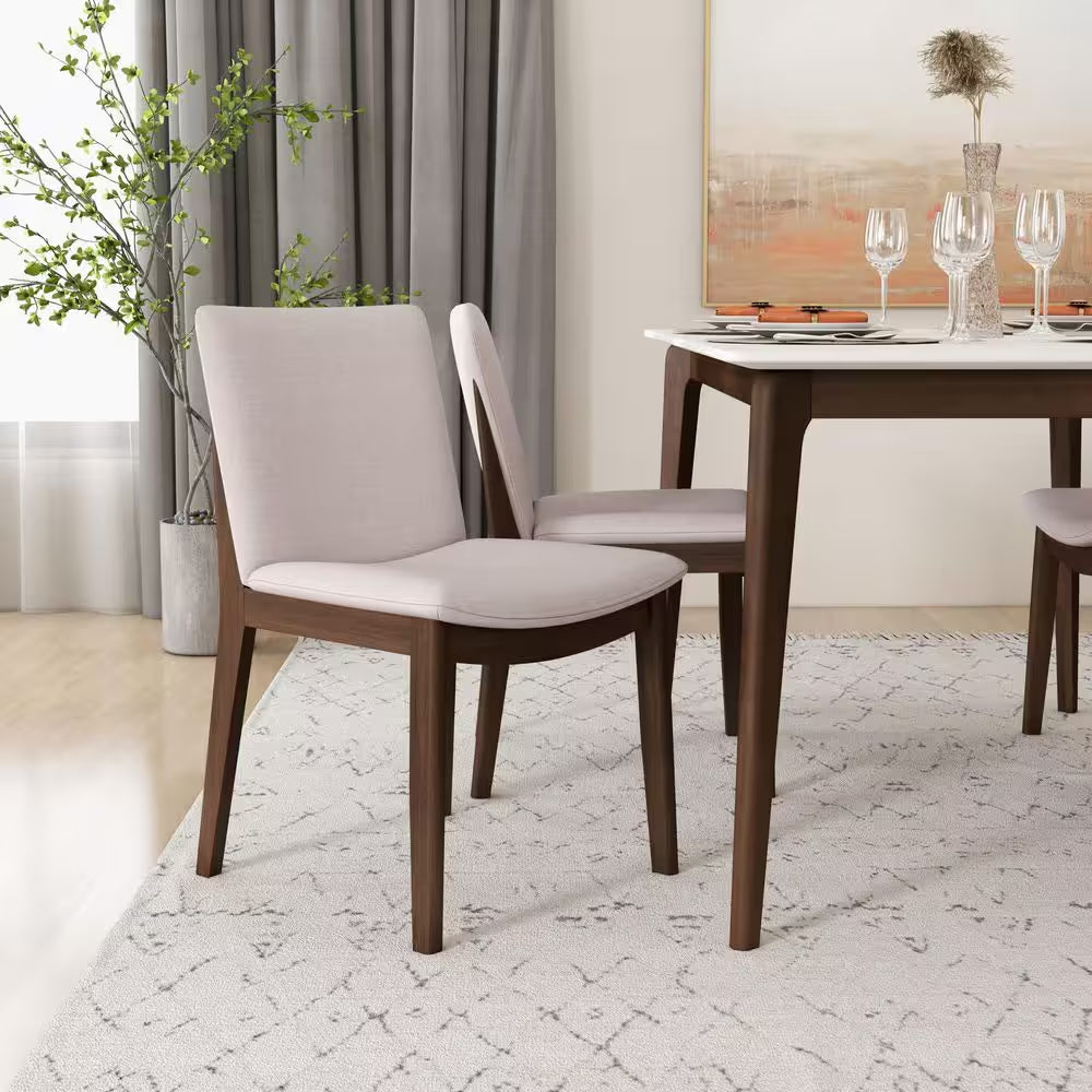 Valentine Mid-Century Modern Beige Fabric Dining Chair (Set of 2)