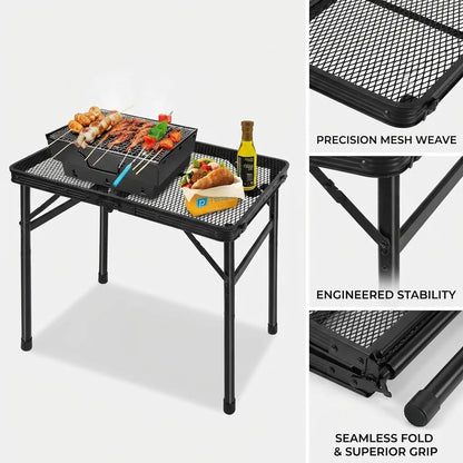 Lightweight Folding Grill Table with Mesh Desktop, Camping Table Folding Portable Camp Aluminum ,Picnic, Backyard, BBQ, Patio, Black