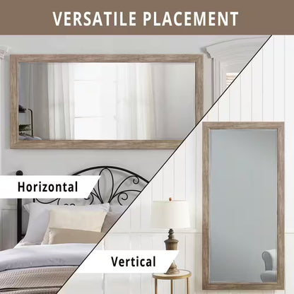 Rustic Floor Mirror, Framed Full Length Mirror Farmhouse Floor Mirror Faux Wood Hanging Wall Mirror 66" X 32", Natural