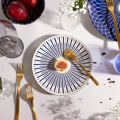 Blue and White Calypso 12-Piece Ceramic Dinnerware Set