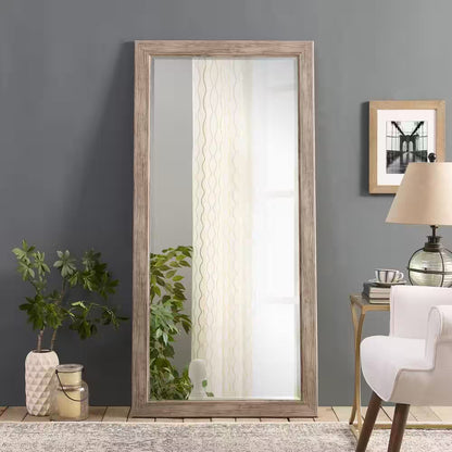 Rustic Floor Mirror, Framed Full Length Mirror Farmhouse Floor Mirror Faux Wood Hanging Wall Mirror 66" X 32", Natural
