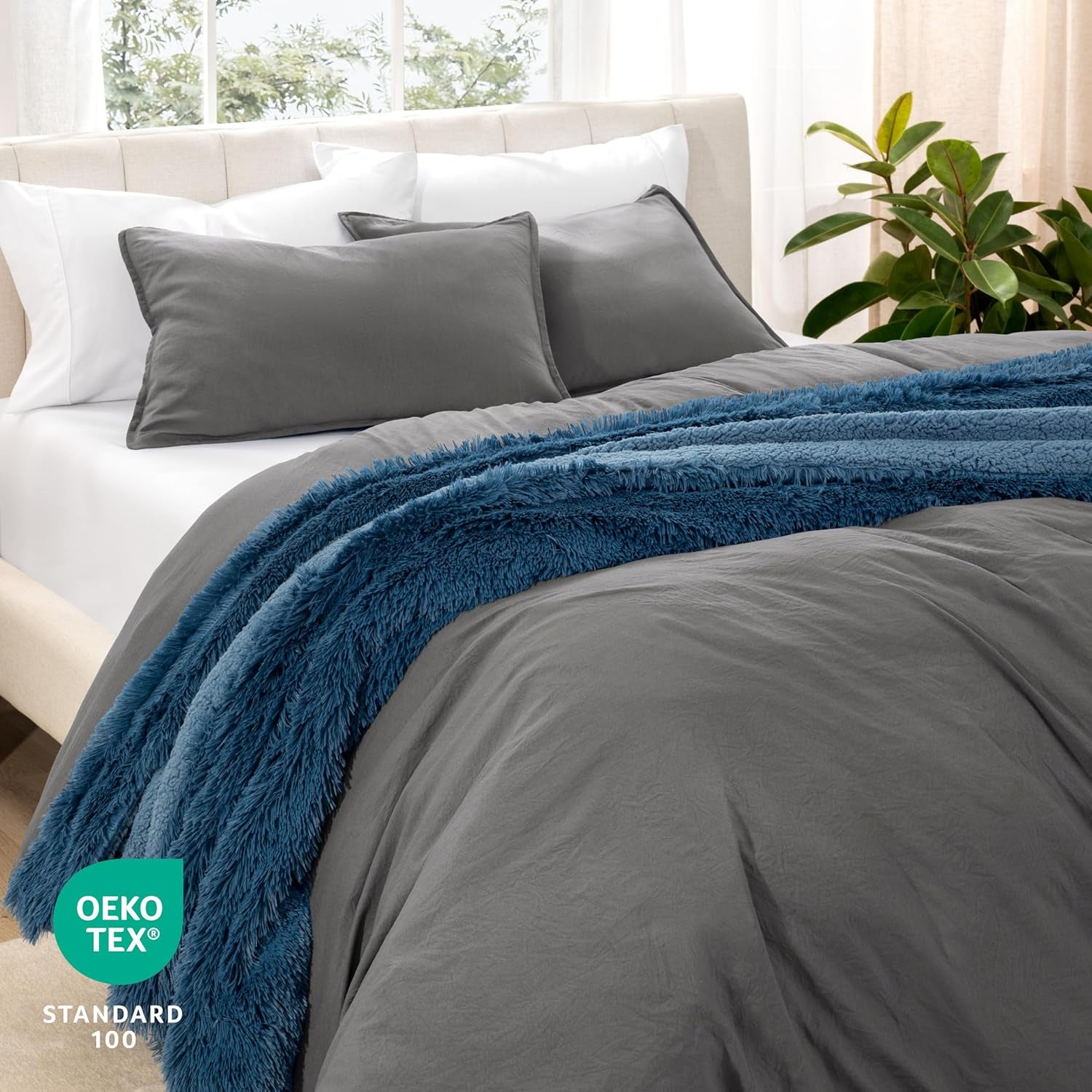 Microfiber Duvet Cover Set - Ultra Soft Washed Microfiber - Oversized Queen Size - Linen-Like Look - Easy Care - Breathable Fabric - Our Softest Duvet Cover Set (Oversized Queen, Grey)