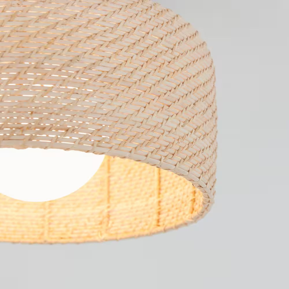 Emiko 15 In. 1 Light Black and Rattan 5CCT Integrated Selectable LED Flush Mount Ceiling Light