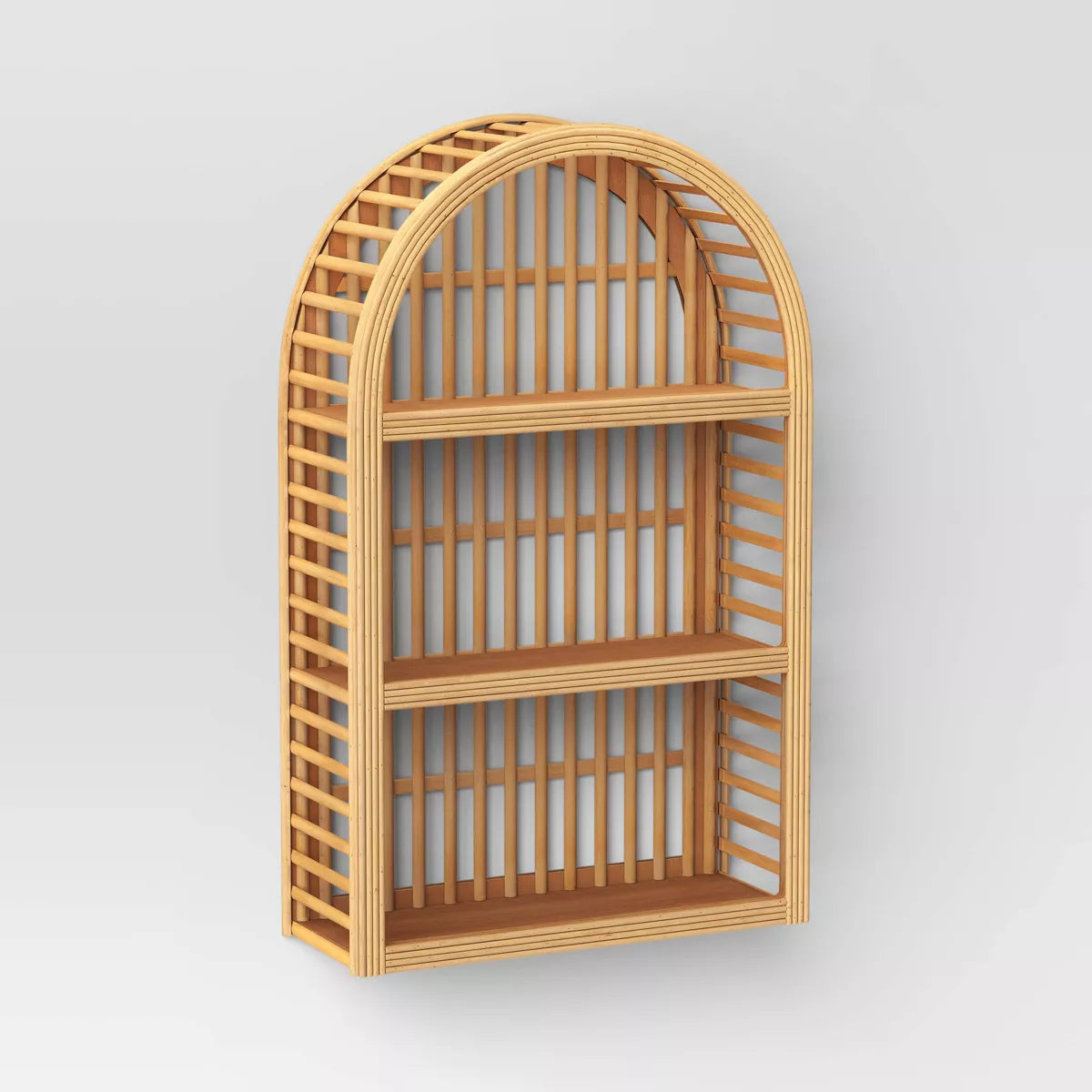 12" X 20" Wood and Rattan Wall Shelf Natural - Threshold™: Modern Vertical Geometric Decor, No Battery Required