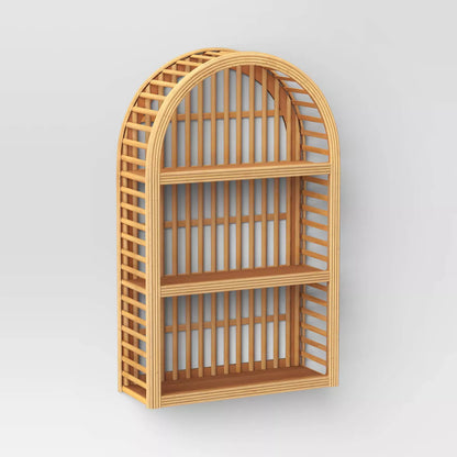 12" X 20" Wood and Rattan Wall Shelf Natural - Threshold™: Modern Vertical Geometric Decor, No Battery Required