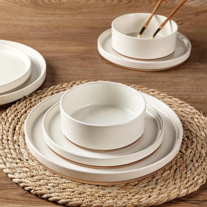 Ceramic Dinnerware Set for 6 | Speckled Stoneware Plates and Bowls with Unglazed Terracotta | Scratch Resistant, Dishwasher & Microwave Safe ,Service for 6 Dishes Set(18Pcs),Beige