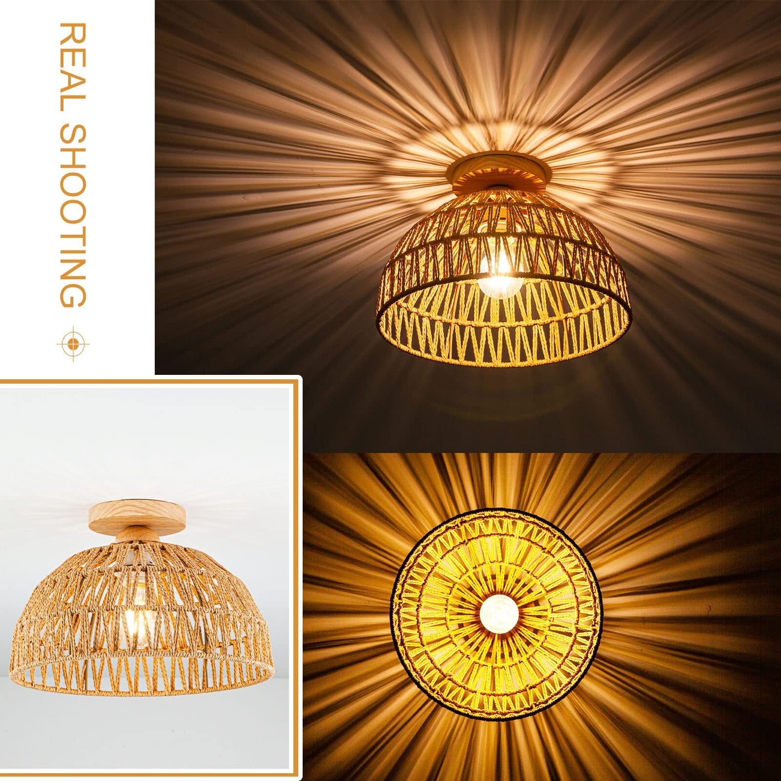 Boho Chandelier Rattan Ceiling Light Fixtures Boho Lamp Shade Flush Mount Ceilin