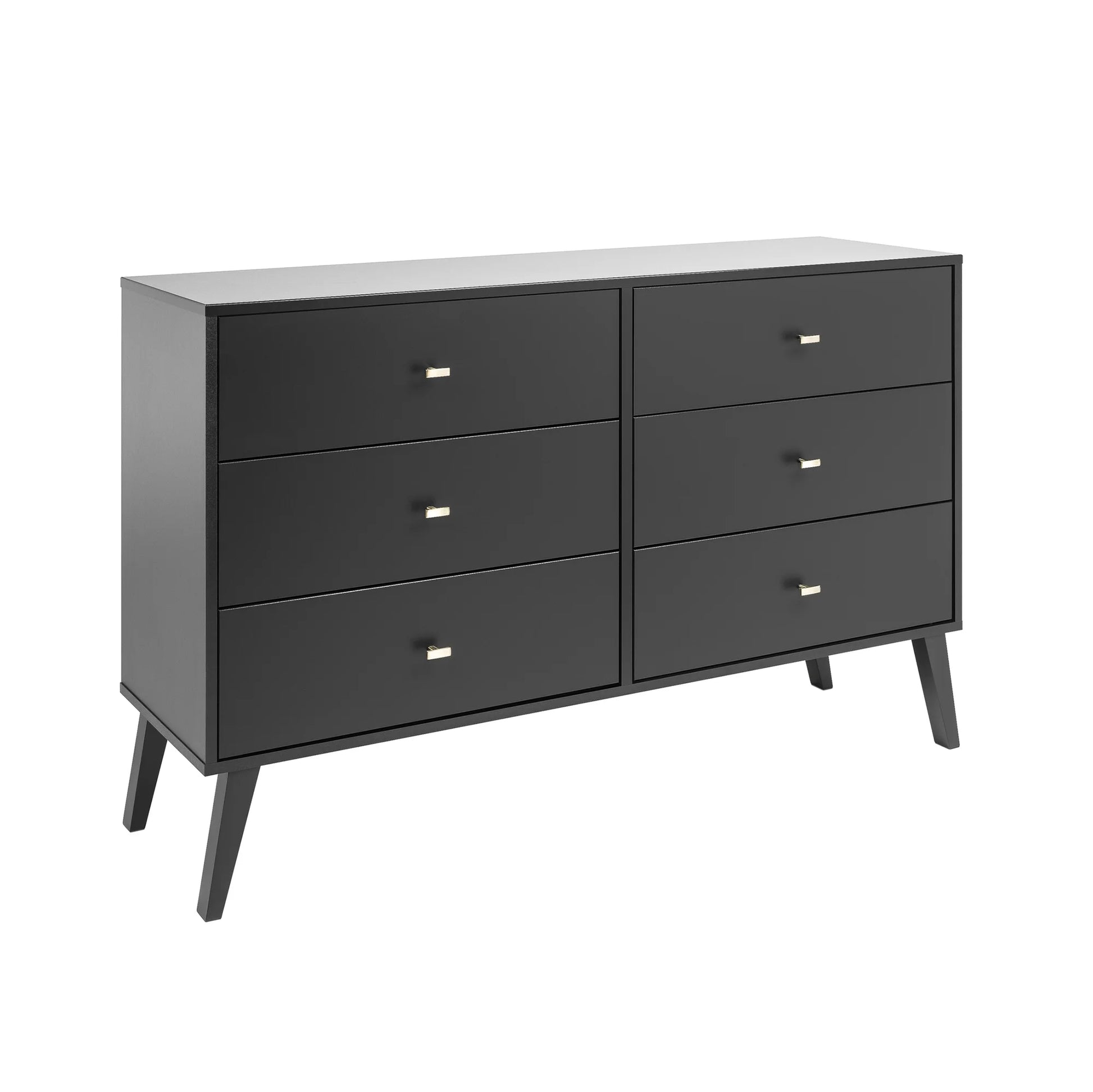 Milo Mid-Century 6 Drawer Wooden Dresser, 16.75" X 52.5" X 33", Black