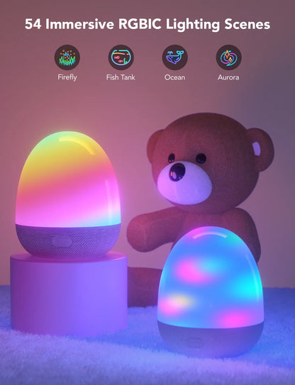 RGBIC Smart Night Light, Color-Changing LED, Wifi + Bluetooth Control, Adjustable Brightness, Bedside Lamp, Voice & App Control