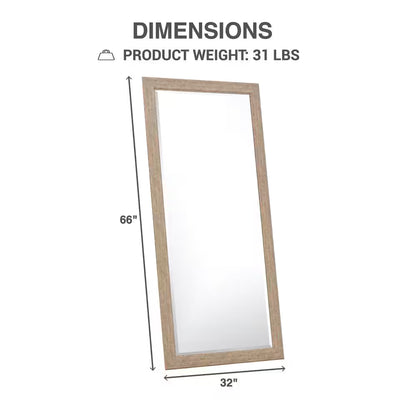 Rustic Floor Mirror, Framed Full Length Mirror Farmhouse Floor Mirror Faux Wood Hanging Wall Mirror 66" X 32", Natural