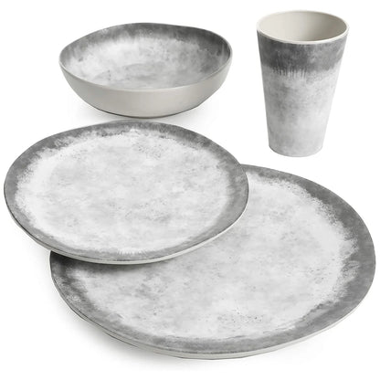 Granite Organic round Melamine Dinnerware Set, Service for Four (16Pcs), Marble