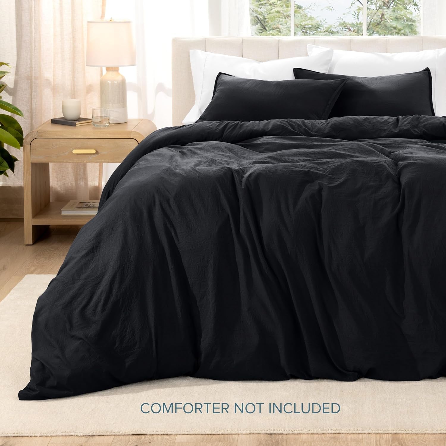 Microfiber Duvet Cover Set - Ultra Soft Washed Microfiber - Oversized Queen Size - Linen-Like Look - Easy Care - Breathable Fabric - Our Softest Duvet Cover Set (Oversized Queen, Black)