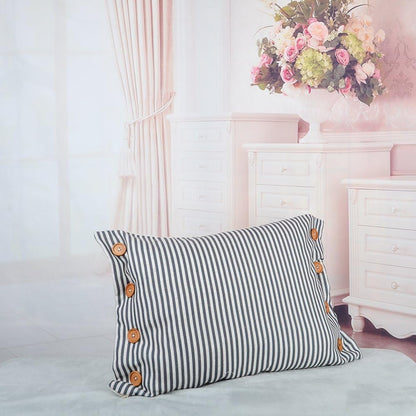 Buttons Decorative Throw Pillow Cover Stripes Pillow Case Farmhouse Cushion Cover for Sofa Couch Bed 16 X 20 Inches Grey