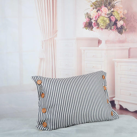 Buttons Decorative Throw Pillow Cover Stripes Pillow Case Farmhouse Cushion Cover for Sofa Couch Bed 16 X 20 Inches Grey