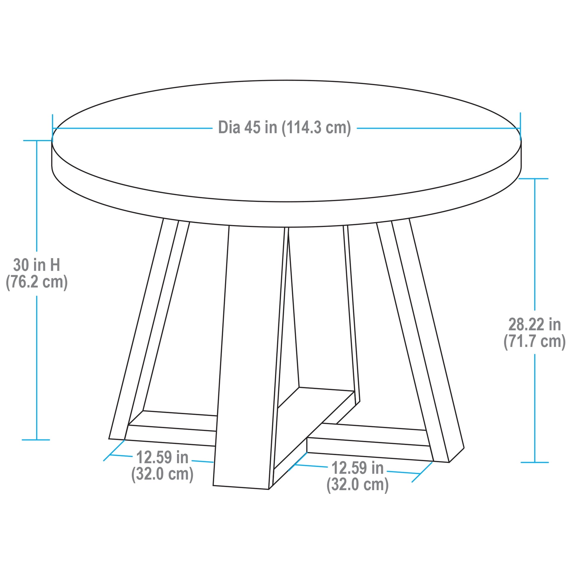 Ezra round Wood Dining Table, 45 In, Walnut