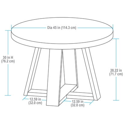 Ezra round Wood Dining Table, 45 In, Walnut