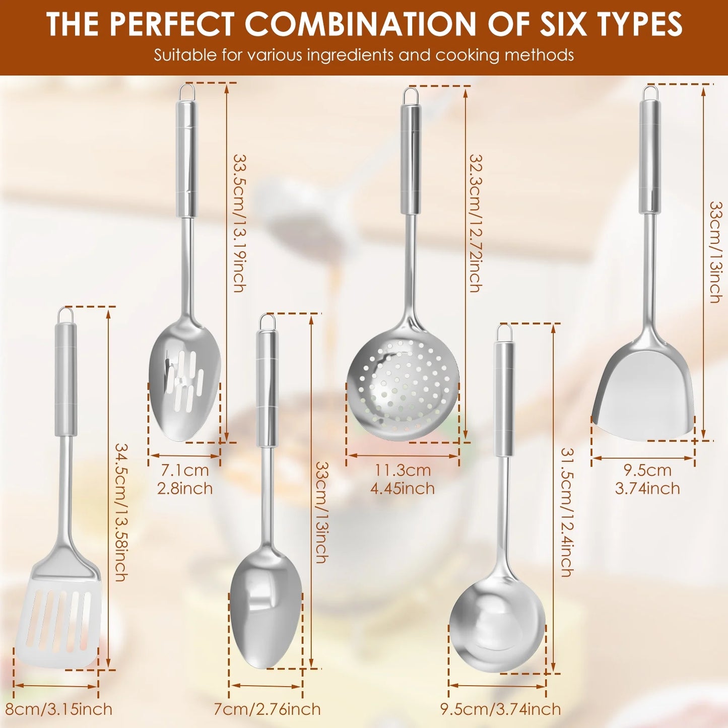 Ihvewuo 6 Pcs Cooking Utensils Set Stainless Steel Kitchen Utensil Set Heat Resistant Wok Utensils Set Versatile Kitchen Cooking Utensils Set for Home Kitchen Cooking