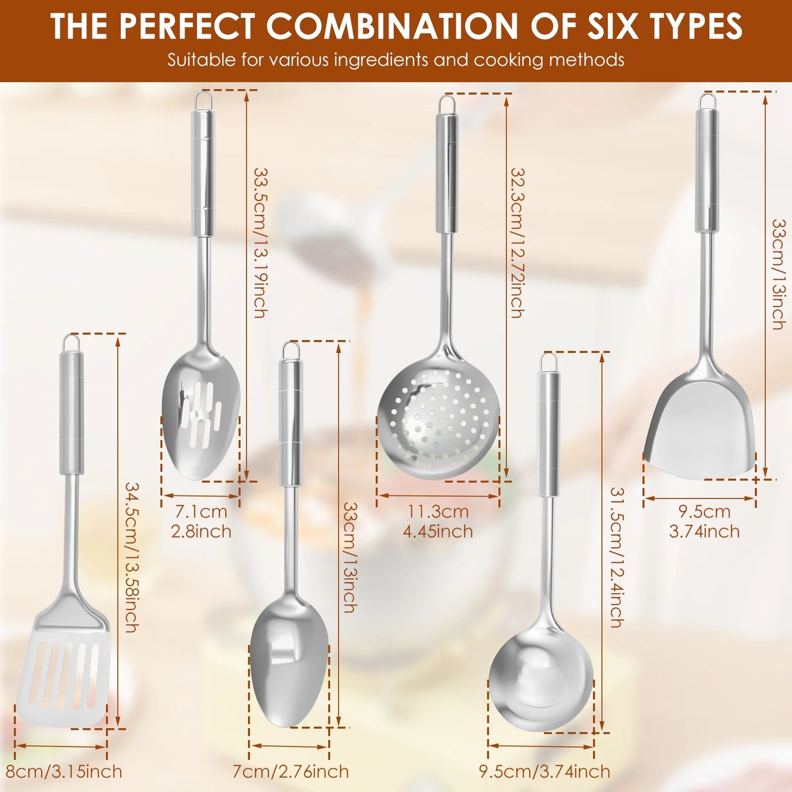Ihvewuo 6 Pcs Cooking Utensils Set Stainless Steel Kitchen Utensil Set Heat Resistant Wok Utensils Set Versatile Kitchen Cooking Utensils Set for Home Kitchen Cooking
