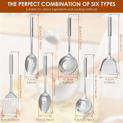 Ihvewuo 6 Pcs Cooking Utensils Set Stainless Steel Kitchen Utensil Set Heat Resistant Wok Utensils Set Versatile Kitchen Cooking Utensils Set for Home Kitchen Cooking
