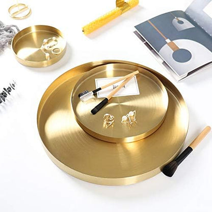 Round Gold Tray Stainless Steel Jewelry, Make Up, Candle Plate Decorative Tray (7 Inches)
