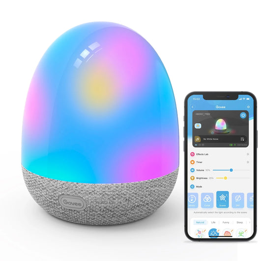 RGBIC Smart Night Light, Color-Changing LED, Wifi + Bluetooth Control, Adjustable Brightness, Bedside Lamp, Voice & App Control