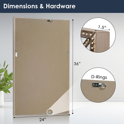 24'' X 36'' Metro Beveled Edge Mirror with Beaded Glass Frame, Wall Mounted Rectangle Mirror for Bathroom Vanity, over Sink, Entryway, and Bedroom, Champagne Silver