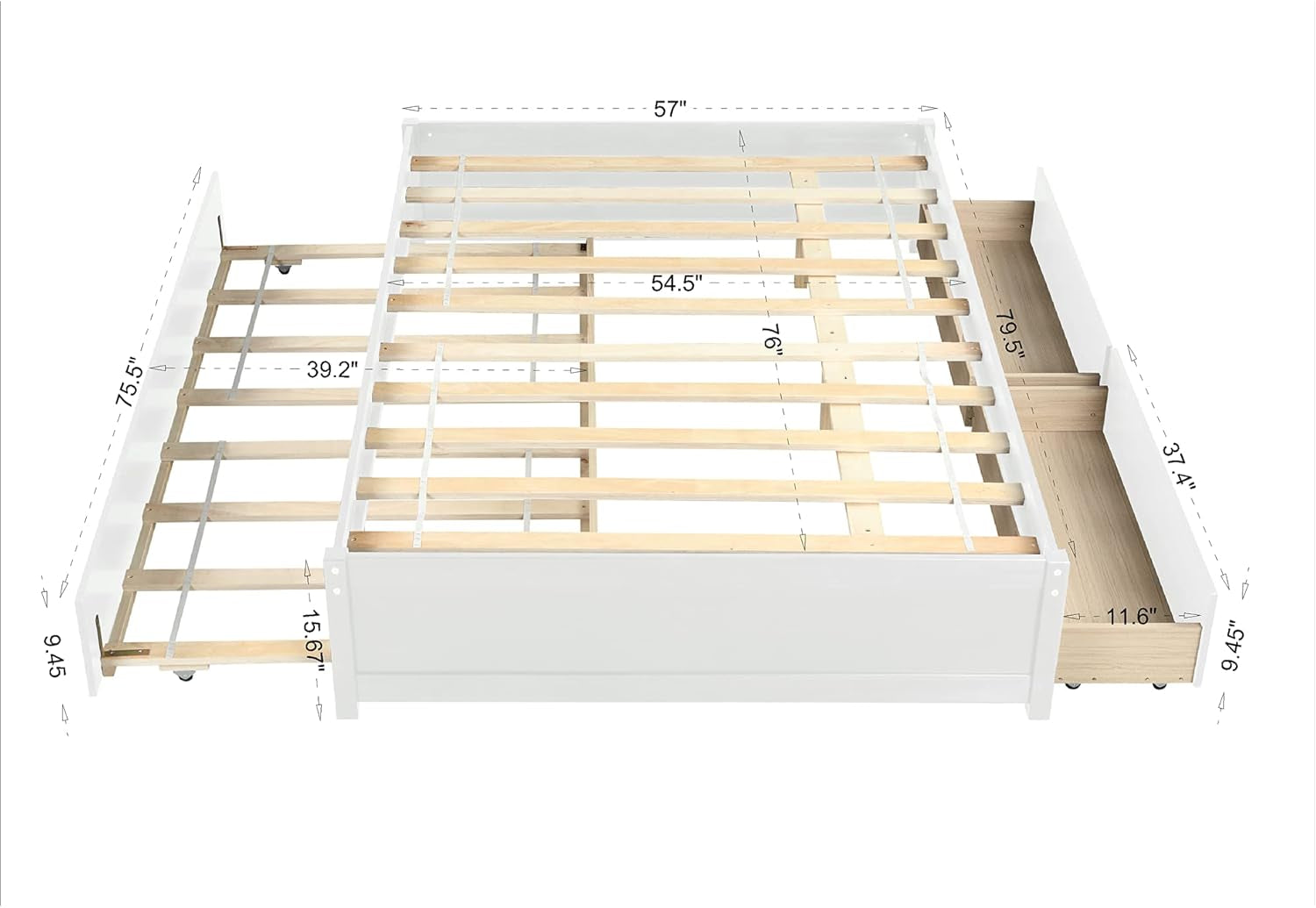Full Bed Frame with Drawers and Trundle,Full Size Wood Platform Bed with Storage, Space Saving Full Captain Bed for Kids Teens or Adults, No Box Spring Needed,White