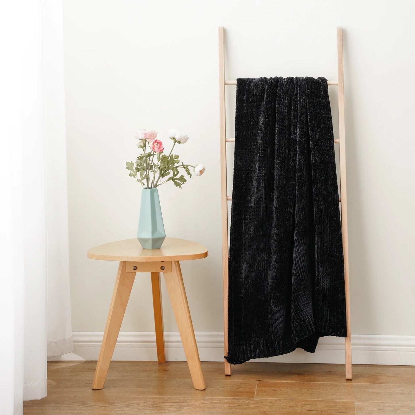 Black Chenille Throws for Couch,Soft Lightweigt Knitted Blanket for Living Room,51"X 67"