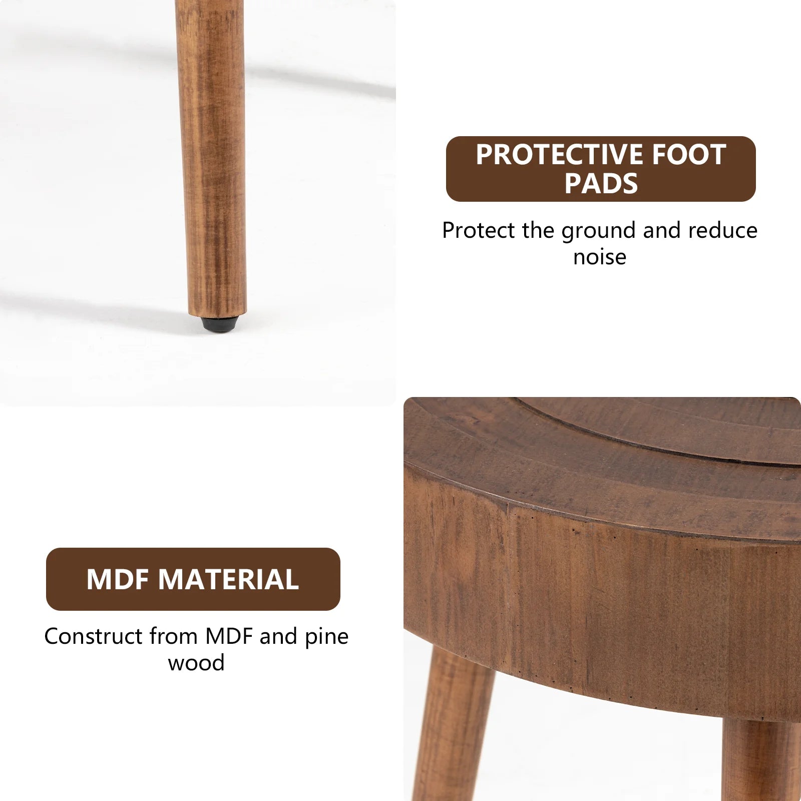 2-Piece Modern MDF Wood Nesting Coffee Table with Handcrafted Wood Ring Motif for Living Room