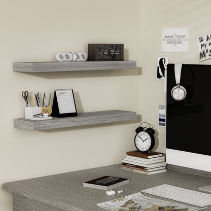 24X6 Walnut Gray Floating Shelves for Wall, Wood Hanging Shelves up to 20Lbs for Bedroom, Bathroom, Kitchen(Set of 2)
