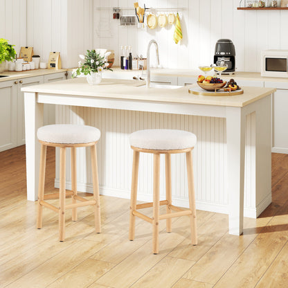 27" Bar Stools Set of 2 Upholstered Barstools with Boucle Fabric Seats