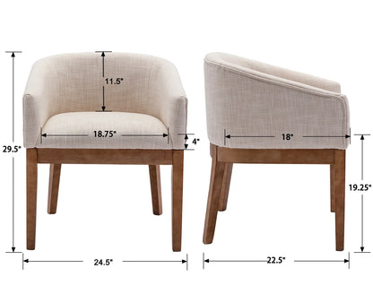 Modern Upholstered Dining Chairs Set of 2, Farmhouse Linen Kitchen & Dining Room Chairs with Armrests, 18" W Wooden Barrel Accent Chair Armchair for Dining Room Living Room Bedroom, Beige