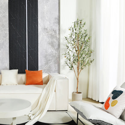 2 Pack 6 Ft Artificial Olive Plants with Realistic Leaves and Natural Trunk, Silk Fake Olive Tree in Black Plastic Pot, Faux Olive Tree for Office Home