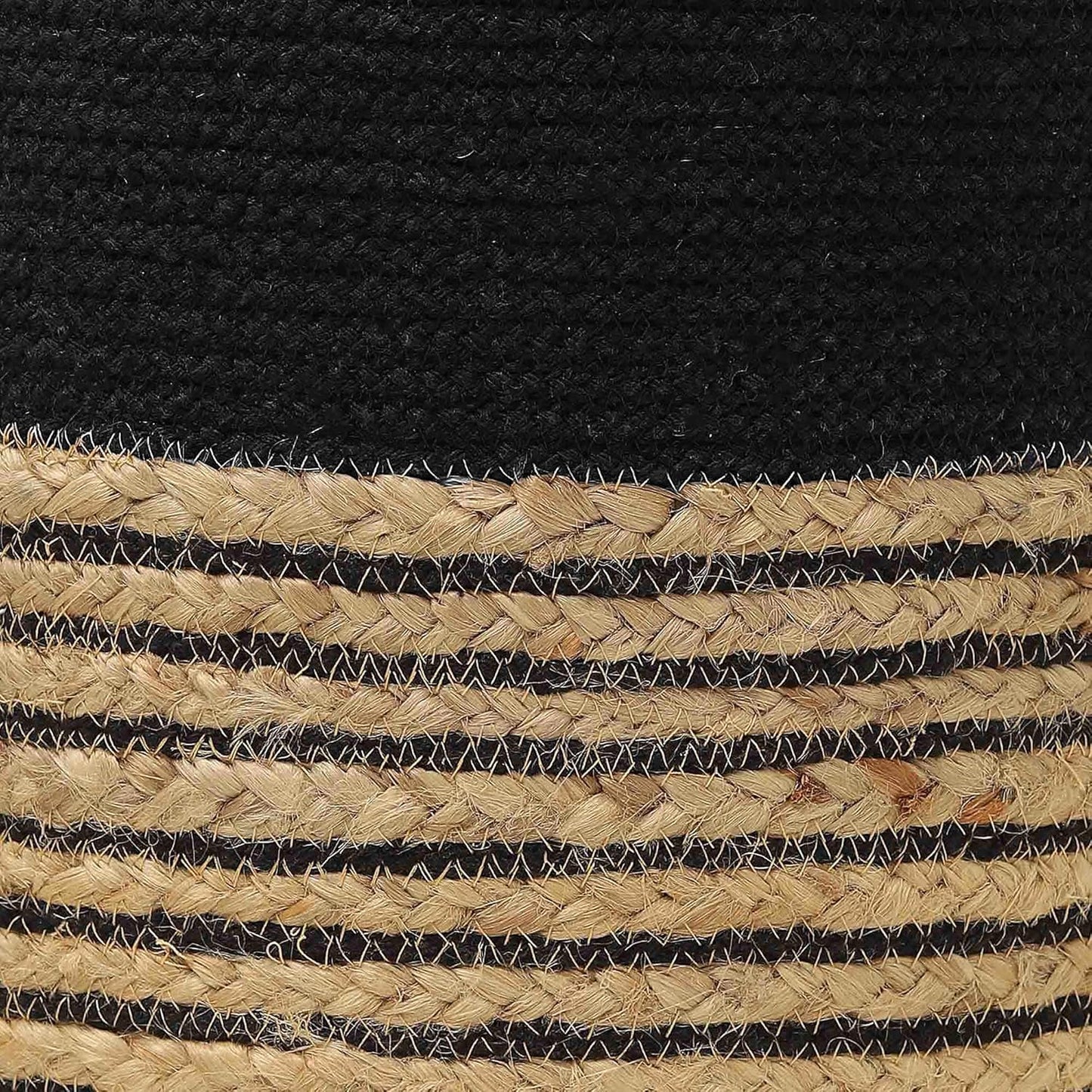 · Cylindrical Pouf Ottoman - Braided Pouffe Accent Sitting round Footrest for Living Room, Bedroom, Nursery, Kidsroom, Patio, Gym; 70% Cotton 30% Jute, (14.5X14.5X16; Black Natural)