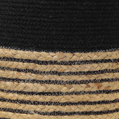 · Cylindrical Pouf Ottoman - Braided Pouffe Accent Sitting round Footrest for Living Room, Bedroom, Nursery, Kidsroom, Patio, Gym; 70% Cotton 30% Jute, (14.5X14.5X16; Black Natural)
