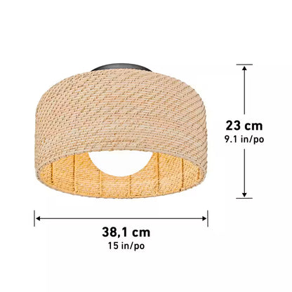 Emiko 15 In. 1 Light Black and Rattan 5CCT Integrated Selectable LED Flush Mount Ceiling Light