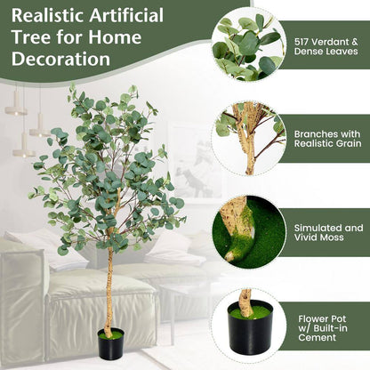 5 . 5 FT Artificial Tree Fake Eucalyptus Tree for Living Room Office Home Decor