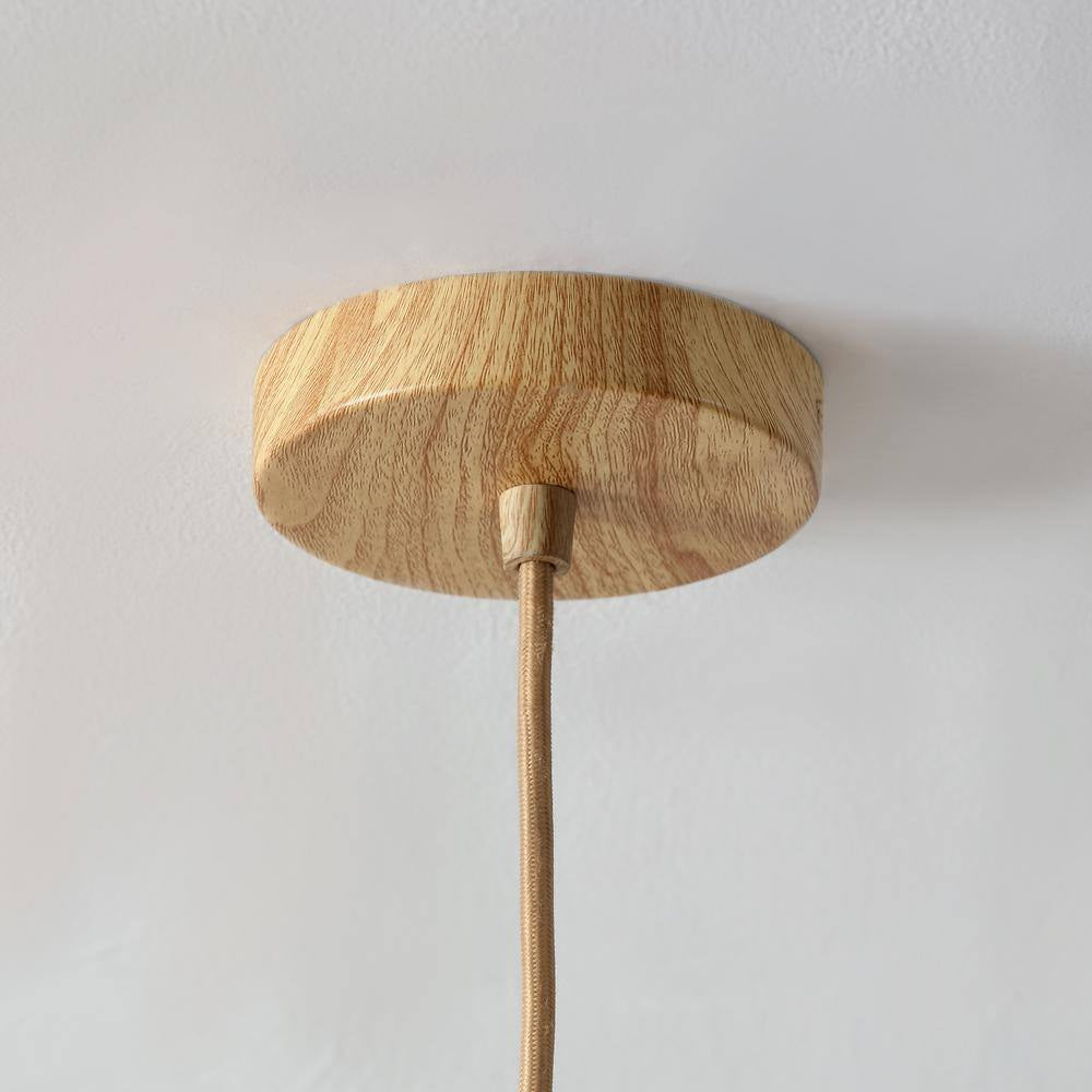Hikari 60-Watt 4-Light Wood Grain and Natural Pendant Light with Woven Bamboo Shade and Bulb Not Included