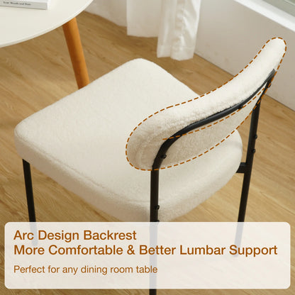 Boucle Dining Chairs Set of 4 Modern Upholstered Kitchen Dining Room Chairs with Backrest & Metal Legs Accent Side Chairs White for Dining Kitchen Living Room Bedroom
