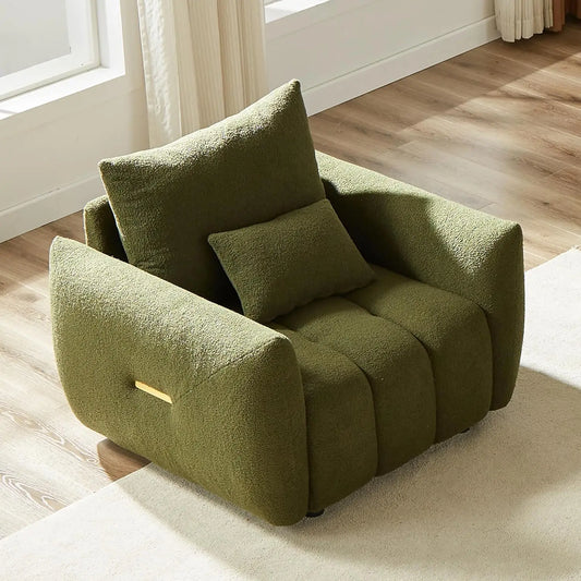 Teddy Cloud Sofa Couch, Modern Deep Seat Boucle Single Sofa Chair, Comfy Upholstered Sherpa Couch with Pillow, Oversized Accent