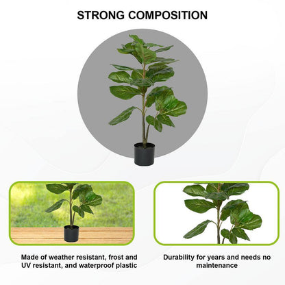 39.37 In. Green Ficus Lyrata Indoor Outdoor Plastic Artificial Plant with Pot
