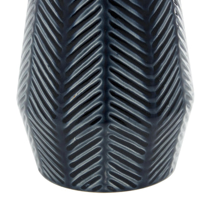 11", 8"H Handmade Chevron Dark Blue Ceramic Vase, Set of 2