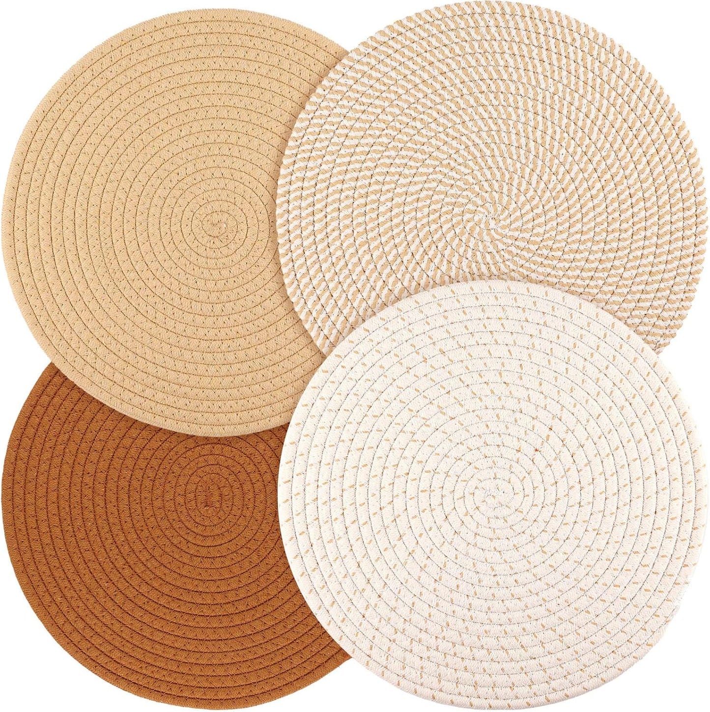 Set of 4 round Woven Placemats, 13-Inch Boho Table Decor for Dining