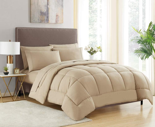 down Alternative Comforter All Season Warmth Luxurious Plush Loft Microfiber Fill Duvet Insert Bedding, Full, Taupe