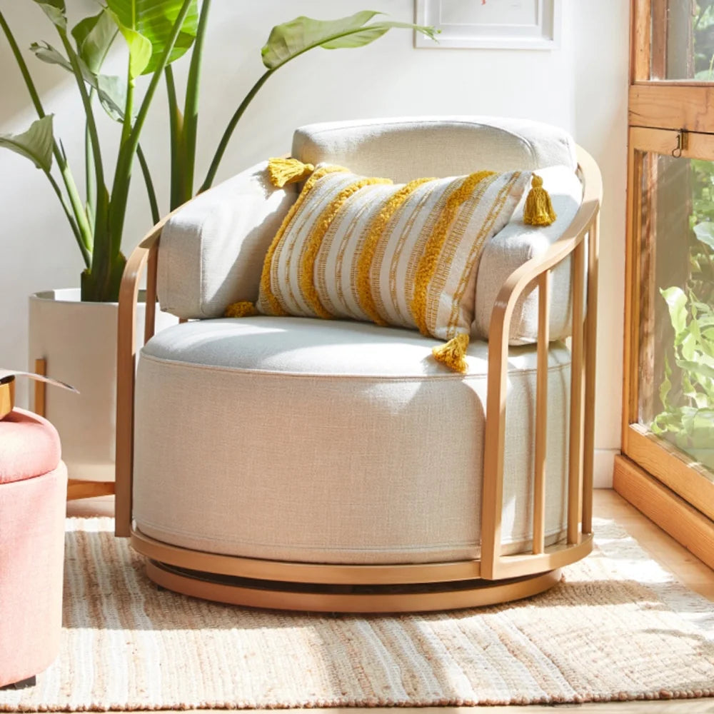 Lillian Swivel Birdcage Chair, Cream Linen