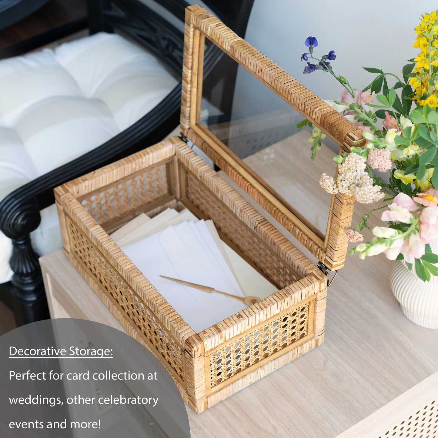 ,  Home Woven Rattan and Glass Decorative Tabletop Box