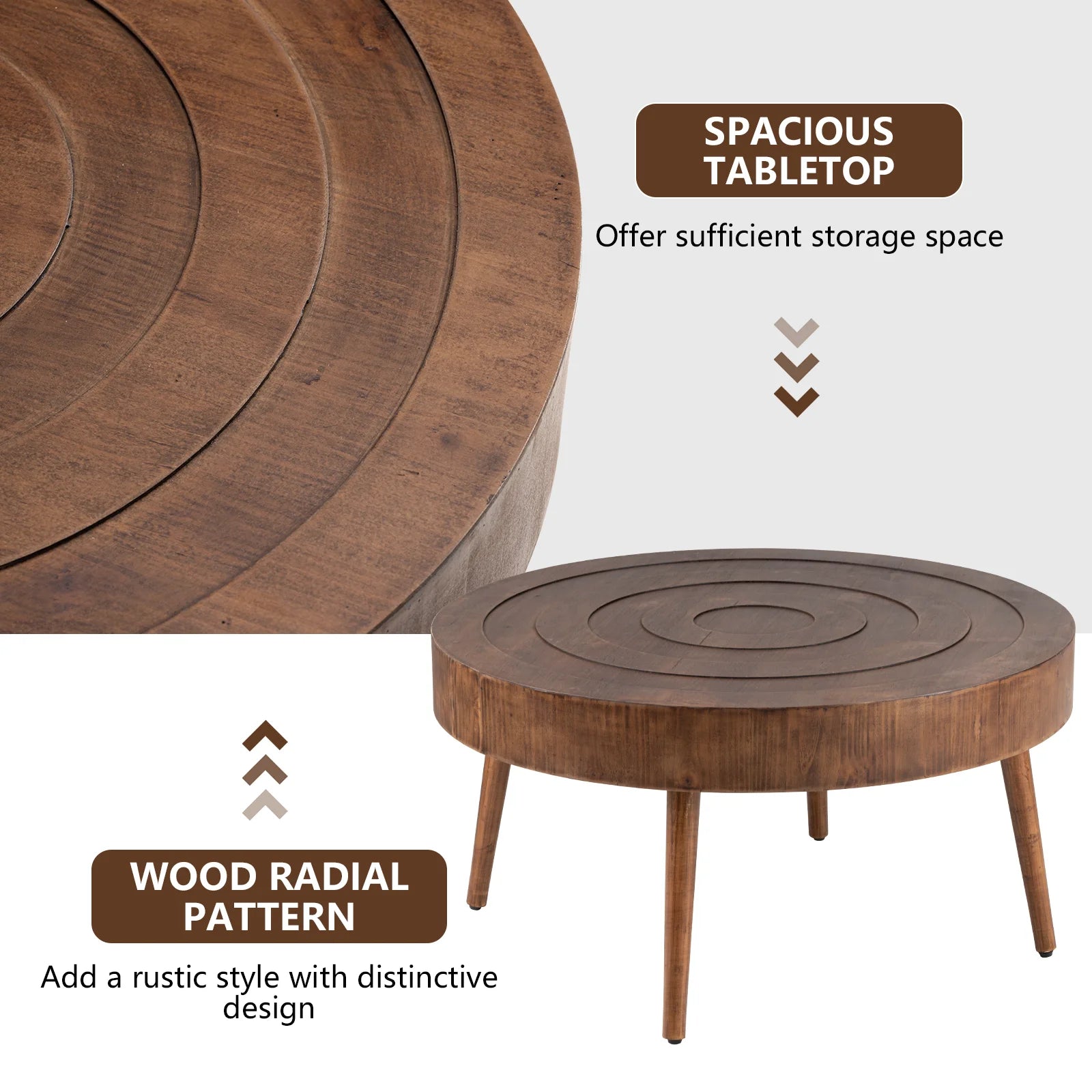 2-Piece Modern MDF Wood Nesting Coffee Table with Handcrafted Wood Ring Motif for Living Room