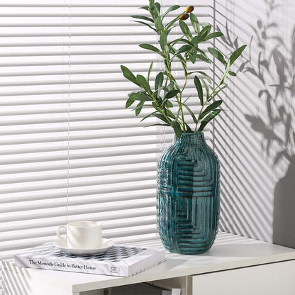 Ceramic Vase- Teal Vase for Home Decor，Flower Vase for Centerpieces, Modern Decor Vases for Living Room/Bookshelf/Mantel/Home Decor Accents - Teal Texture-Large-10.6" H