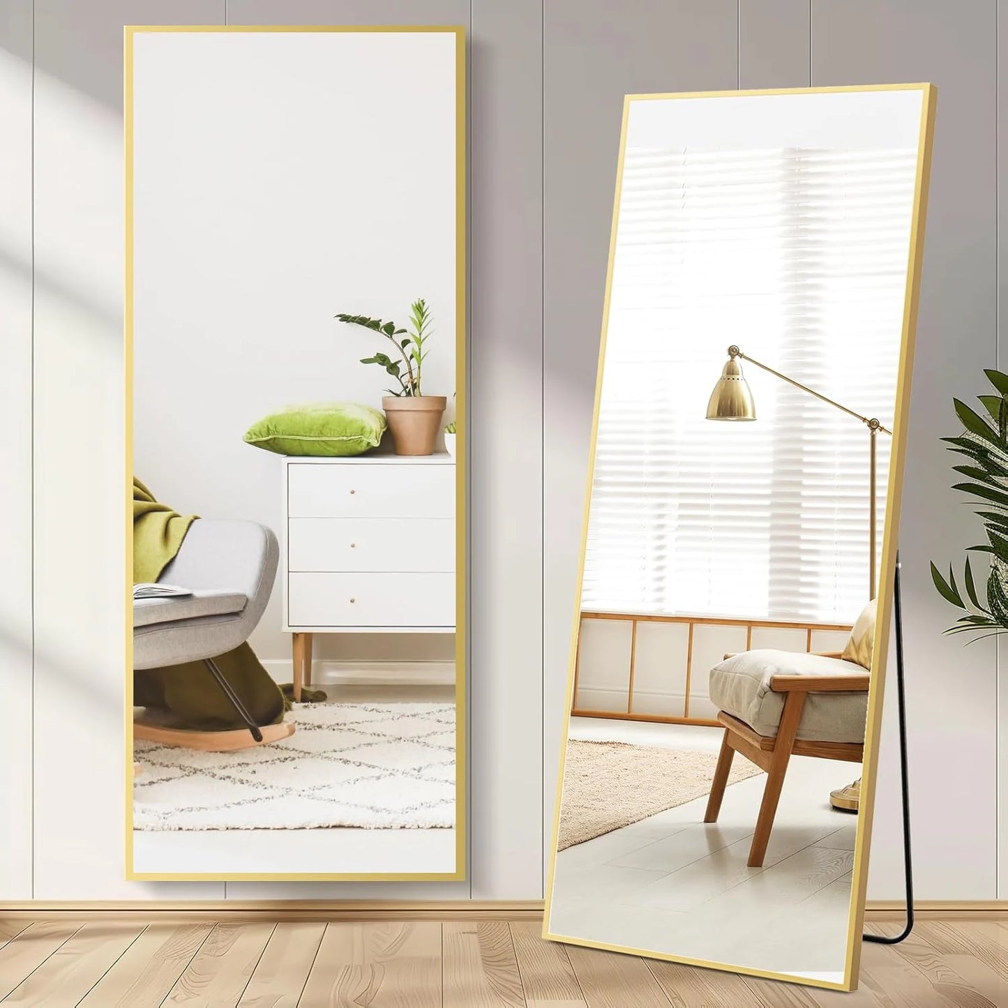 Full Length Mirror with Stand, Floor Mirror with Frame, Full Body Mirrors, Free Standing or Wall-Mounted Mirrors for Living Room